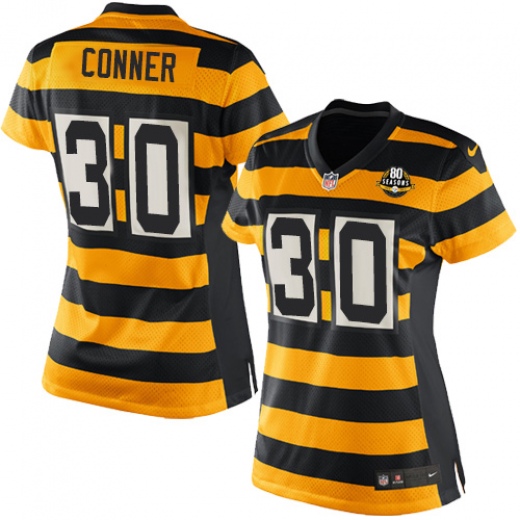 Women's Pittsburgh Steelers #30 James Conner Yellow/Black 80th Anniversary Stitched NFL Jersey(Run Small)