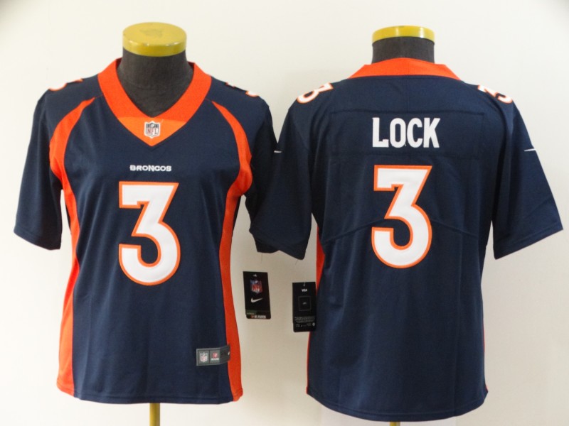 Women's Denver Broncos #3 Drew Lock Navy Vapor Untouchable Stitched NFL Jersey(Run Small)