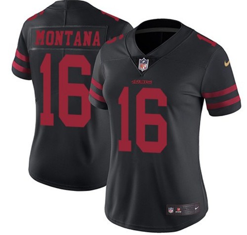 Women's NFL San Francisco 49ers #16 Joe Montana Black Vapor Untouchable Limited Stitched Jersey(Runs Small)
