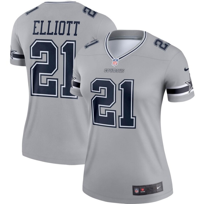 Women's Dallas Cowboys #21 Ezekiel Elliott Gray Inverted Legend Stitched NFL Jersey
