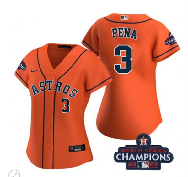 Women's Philadelphia Phillies #3 Jeremy Peña Orange 2022 World Series Champions With No. in Front Stitched Baseball Jersey(Run Small)