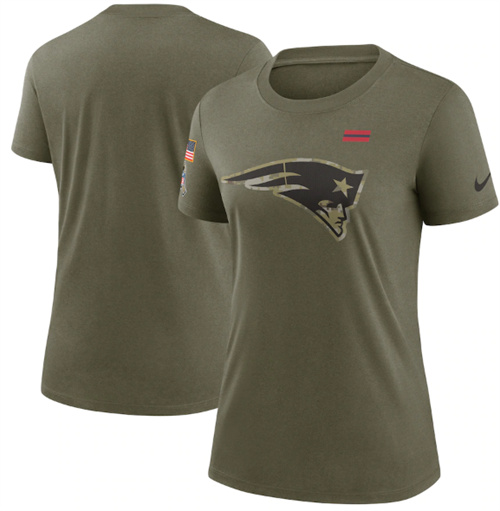 Women's New England Patriots Olive 2021 Salute To Service T-Shirt (Run Small)