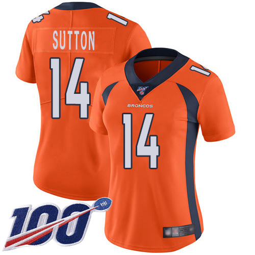 Women's Denver Broncos #14 Courtland Sutton 2019 Orange 100th Season Vapor Untouchable Limited NFL Stitched NFL Jersey(Run Small)