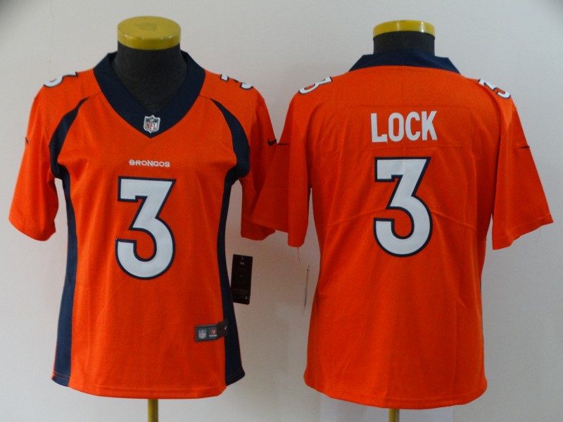 Women's Denver Broncos #3 Drew Lock Orange Vapor Untouchable Stitched NFL Jersey(Run Small)