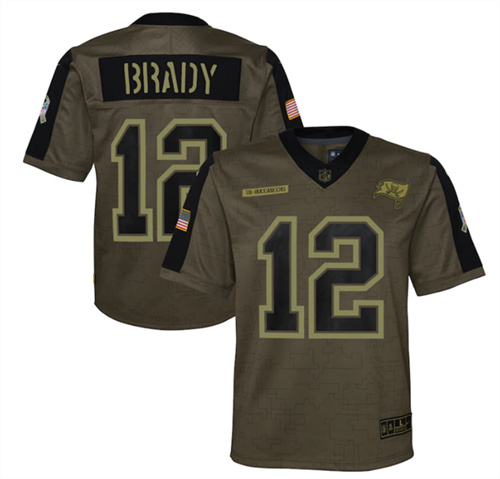 Youth Tampa Bay Buccaneers #12 Tom Brady 2021 Olive Salute To Service Limited Stitched Jersey