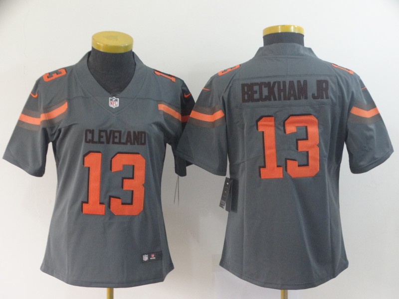 Women's Cleveland Browns #13 Odell Beckham Jr. Gray Inverted Legend Stitched NFL Jersey(Run Small)