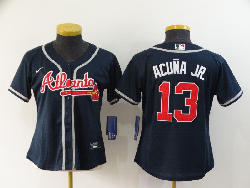 Women's Atlanta Braves #13 Ronald Acuña Jr Navy Cool Base Stitched MLB Jersey