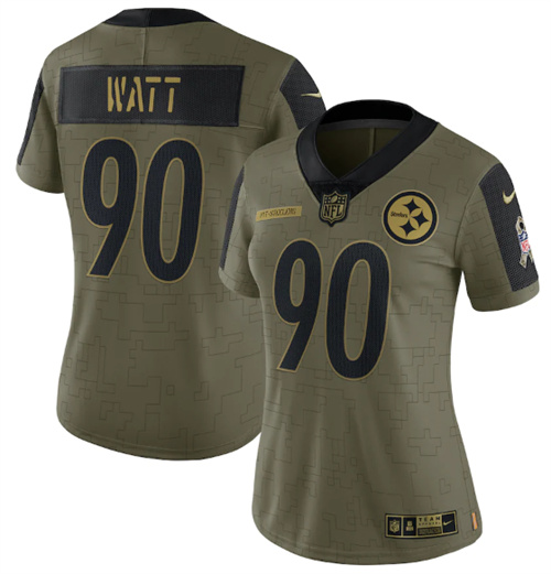 Women's Pittsburgh Steelers #90 T. J. Watt 2021 Olive Salute To Service Limited Stitched Jersey(Run Small)