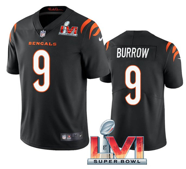 Women's Cincinnati Bengals #9 Joe Burrow Black 2022 Super Bowl LVI Vapor Limited Stitched Jersey(Run Small)