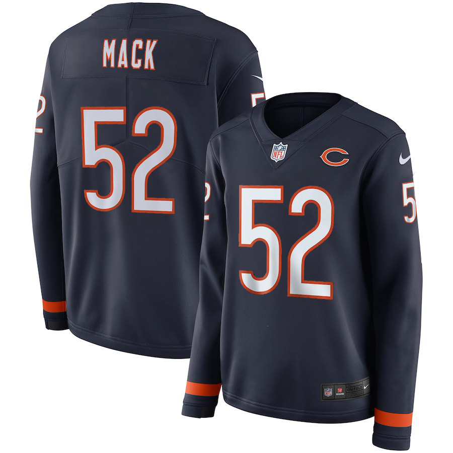 Women's Chicago Bears 52 Khalil Mack Navy Therma Long Sleeve Stitched