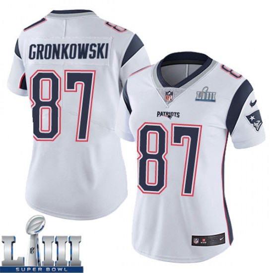 Women's New England Patriots #87 Rob Gronkowski White Super Bowl LIII Vapor Untouchable Limited Stitched NFL Jersey ( Run Small )