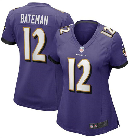 Women's Baltimore Ravens #12 Rashod Bateman Purple Vapor Untouchable Limited Football Jersey(Run Small)
