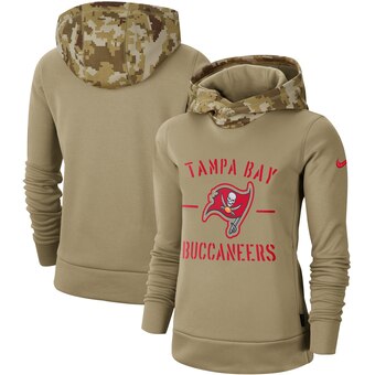 Women's Tampa Bay Buccaneers Khaki 2019 Salute To Service Therma Pullover Hoodie(Run Small)