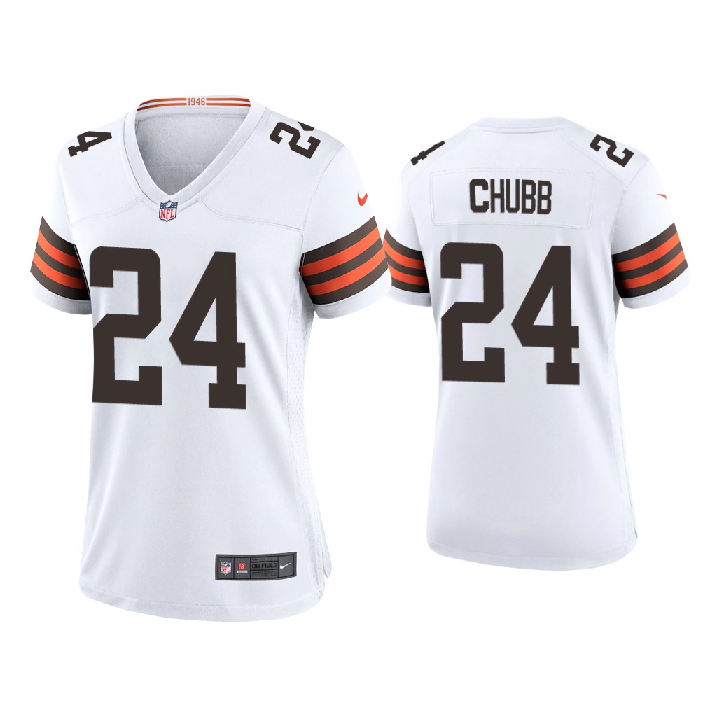Women's Cleveland Browns #24 Nick Chubb 2020 New White Stitched Jersey(Run Small)