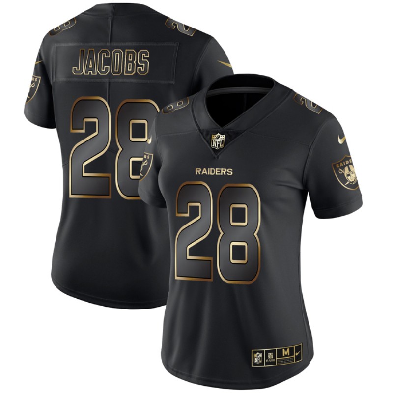 Women's Oakland Raiders #28 Josh Jacobs 2019 Black Gold Edition Stitched NFL Jersey(Run Small)