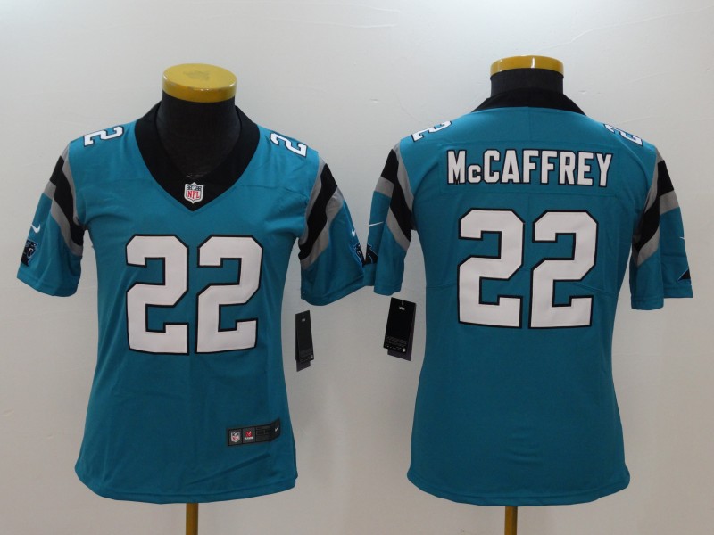 Women's Carolina Panthers #22 Christian McCaffrey Blue Vapor Untouchable NFL Limited Stitched Jersey