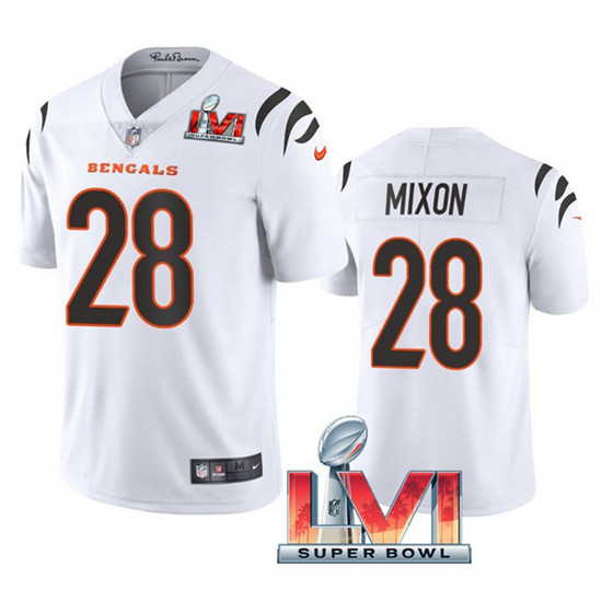 Women's Cincinnati Bengals #28 Joe Mixon 2022 White Super Bowl LVI Vapor Limited Stitched Jersey(Run Small)