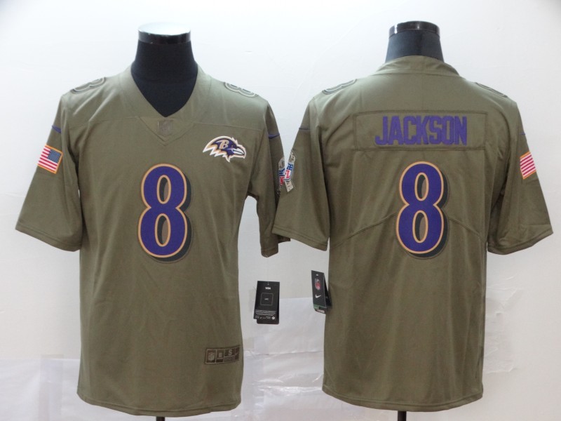 Men's Baltimore Ravens #8 Lamar Jackson Camo Salute To Service Stitched NFL Jersey