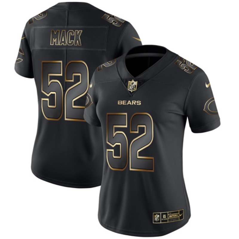 Women's Chicago Bears #52 Khalil Mack 2019 Black Gold Edition Stitched NFL Jersey(Run Smal)