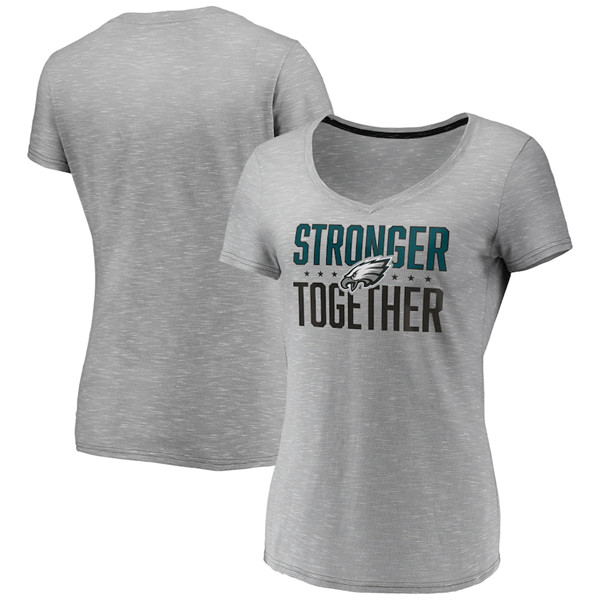 Women's Philadelphia Eagles Gray Stronger Together Space Dye V-Neck T-Shirt(Run Small)