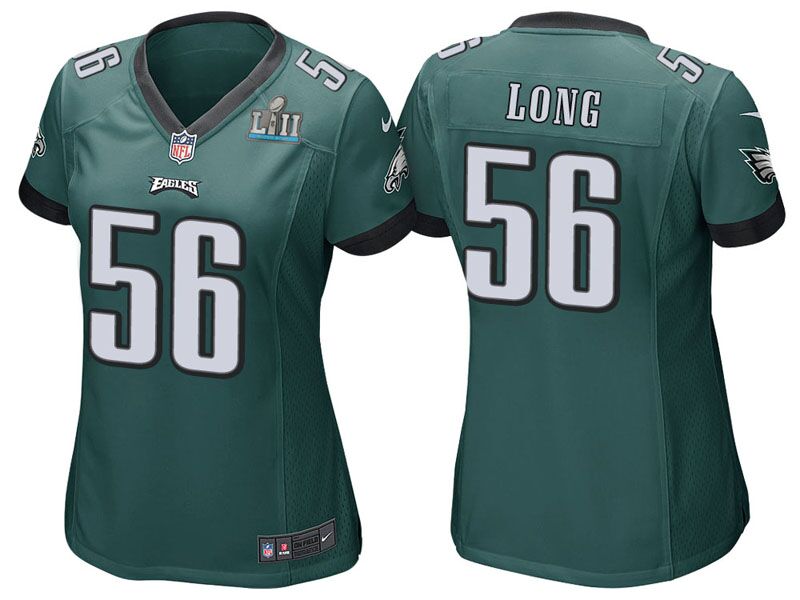 Women's Philadelphia Eagles #56 Chris Long Green Super Bowl LII Bound Patch Game Event Stitched NFL Jersey