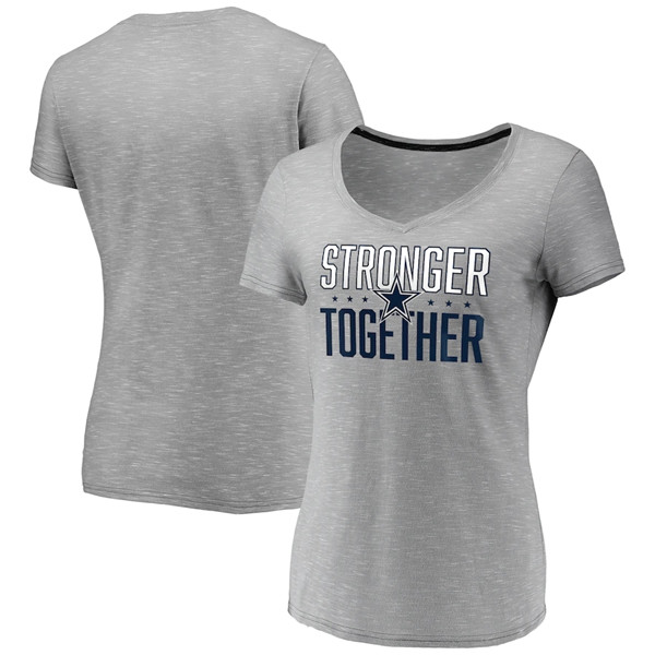 Women's Dallas Cowboys Gray Stronger Together Space Dye V-Neck T-Shirt(Run Small)