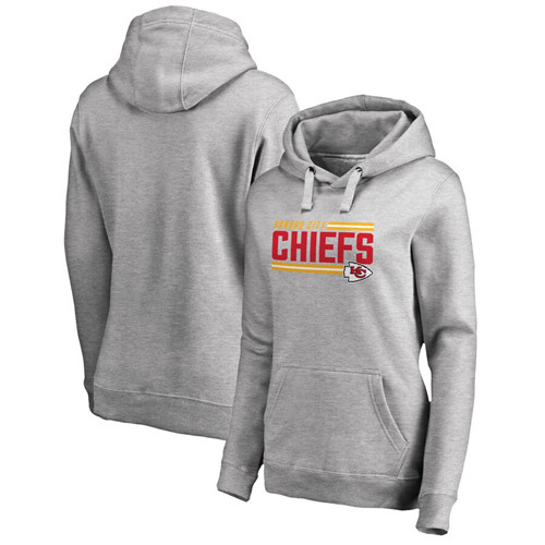 Women's Kansas City Chiefs Ash Iconic Collection On Side Stripe Plus Size Pullover Hoodie(Run Small)