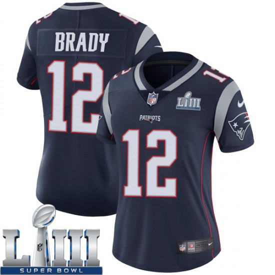 Women's New England Patriots #12 Tom Brady Navy Blue Super Bowl LIII Vapor Untouchable Limited Stitched NFL Jersey ( Run Small )