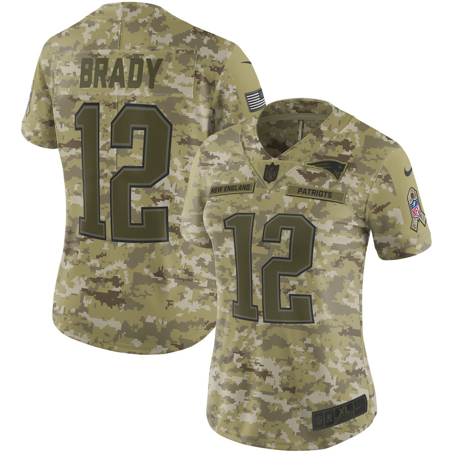 Women's New England Patriots #12 Tom Brady 2018 Camo Salute To Service Limited Stitched NFL Jersey