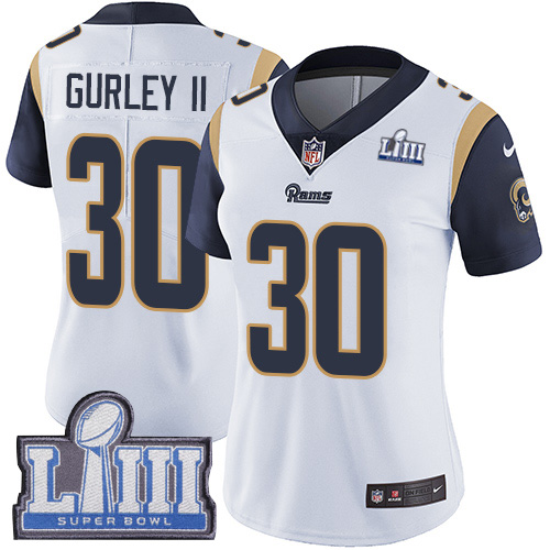 Women's Los Angeles Rams #30 Todd Gurley II White Super Bowl LIII Vapor Untouchable Limited Stitched NFL Jersey ( Run Small )