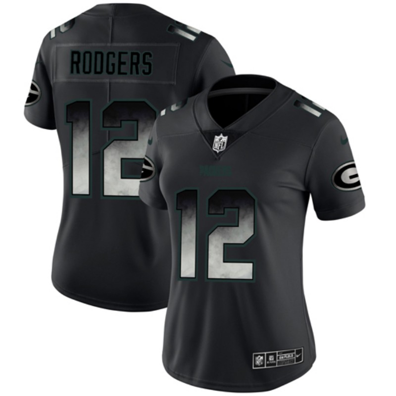 Women's Green Bay Packers #12 Aaron Rodgers Black 2019 Smoke Fashion Limited Stitched NFL Jersey(Run Small)