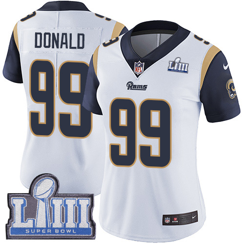 Women's Los Angeles Rams #99 Aaron Donald White Super Bowl LIII Vapor Untouchable Limited Stitched NFL Jersey ( Run Small )