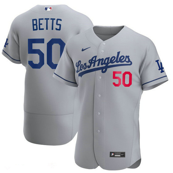 Women's Los Angeles Dodgers #50 Mookie Betts Grey stitched MLB Jersey(Run Small)