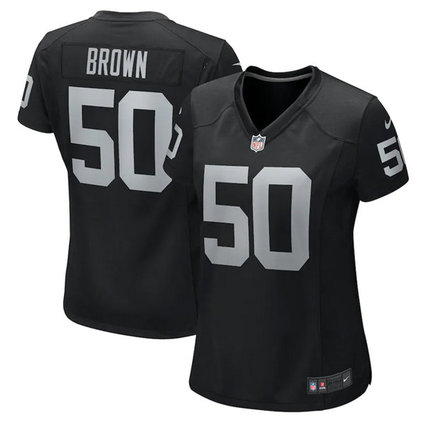 Women's Oakland Raiders#50 Jayon Brown Black Stitched Game Jersey(Run Small)