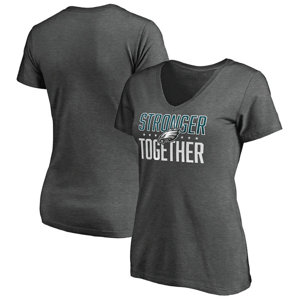 Women's Philadelphia Eagles Heather Stronger Together Space Dye V-Neck T-Shirt(Run Small)