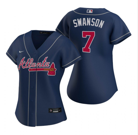 Women's Atlanta Braves #7 Dansby Swanson Navy Cool Base Stitched Jersey (Run Small)