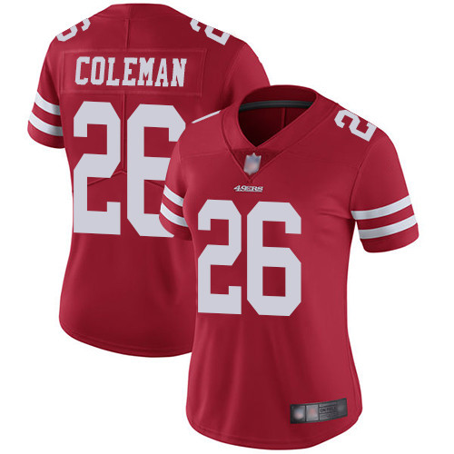 Women's San Francisco 49ers#26 Tevin Coleman Black Vapor Untouchable Limited Stitched NFL Jersey