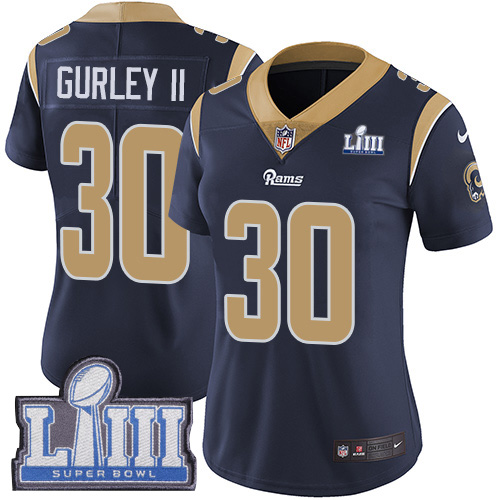 Women's Los Angeles Rams #30 Todd Gurley II Navy Blue Super Bowl LIII Vapor Untouchable Limited Stitched NFL Jersey ( Run Small )