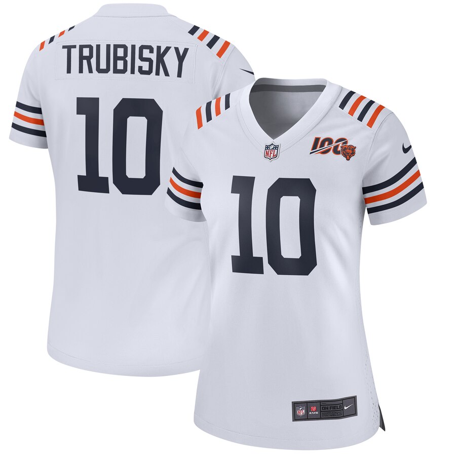 Women's Chicago Bears #10 Mitchell Trubisky White 2019 100th Stitched NFL Jersey