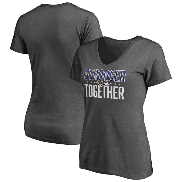 Women's Baltimore Ravens Heather Stronger Together Space Dye V-Neck T-Shirt(Run Small)