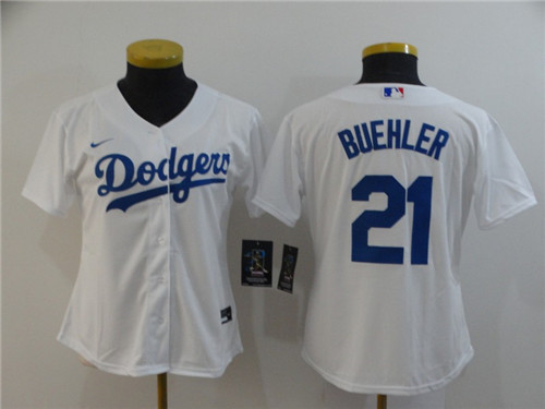 Women's Los Angeles Dodgers #21 Walker Buehler White Cool Base Stitched MLB Jersey(Run Small)