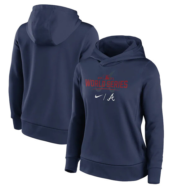 Women's Atlanta Braves 2021 Navy World Series Bound Collection Dugout Pullover Hoodie(Run Small)