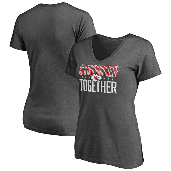 Women's Kansas City Chiefs Heather Stronger Together Space Dye V-Neck T-Shirt(Run Small)