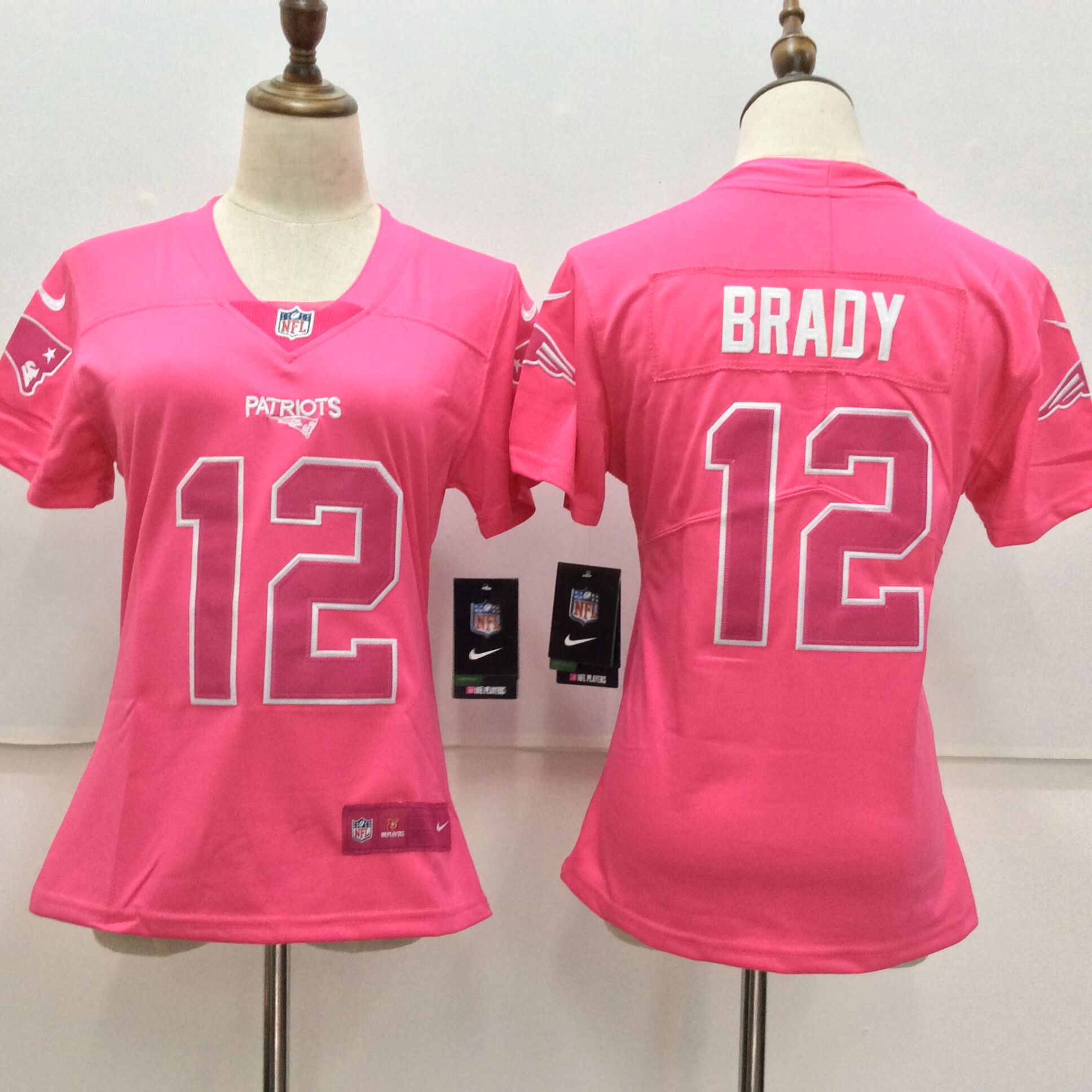 Women's Nike New England Patriots #12 Tom Brady Pink Limited Rush Fashion Stitched NFL Jersey