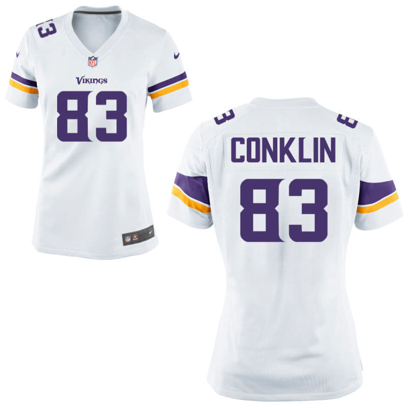 Women's Minnesota Vikings #83 Tyler Conklin White Limited Stitched NFL Jersey