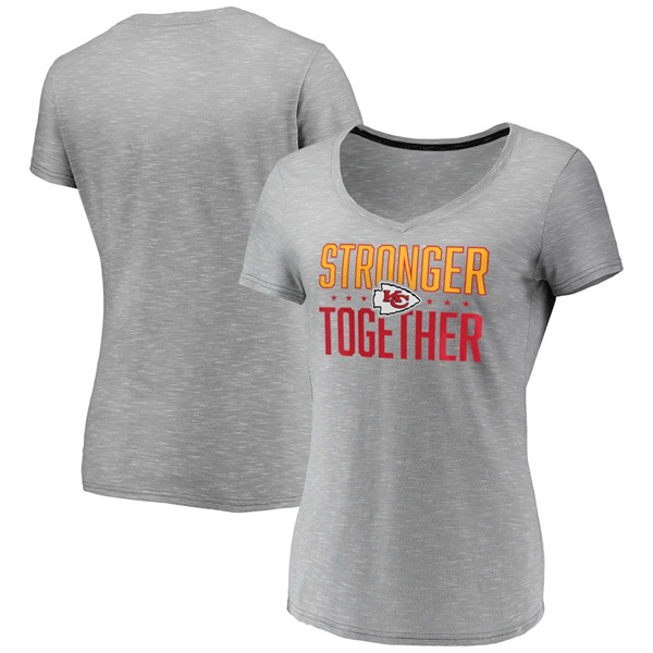 Women's Kansas City Chiefs Gray Stronger Together Space Dye V-Neck T-Shirt(Run Small)
