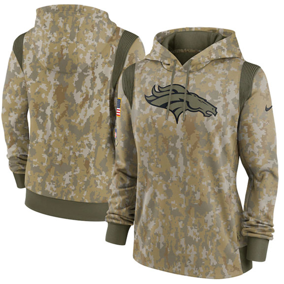 Women's Denver Broncos 2021 Camo Salute To Service Therma Performance Pullover Hoodie(Run Small)