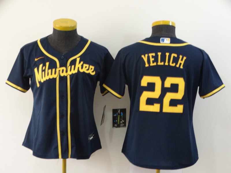 Women's Milwaukee Brewers #22 Christian Yelich Black Cool Base Stitched MLB Jersey(Run Small)