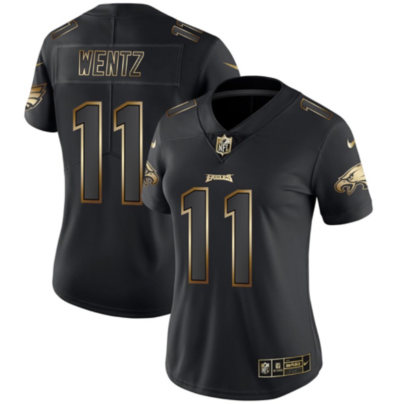 Women's Philadelphia Eagles #11 Carson Wentz 2019 Black Gold Edition Stitched NFL Jersey(Run Small)