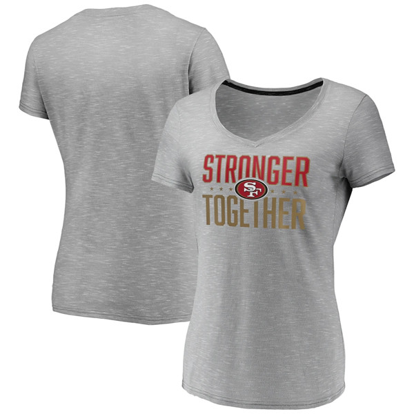 Women's San Francisco 49ers Gray Stronger Together Space Dye V-Neck T-Shirt(Run Small)